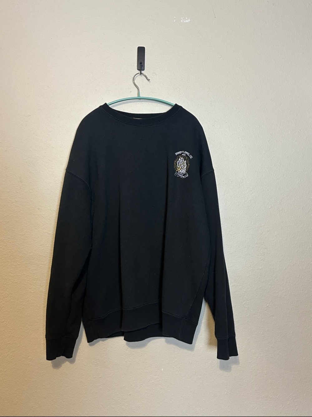 Dixxon Flannel CoSweatshirt Black Crewneck Fleece Prayer Rosary Size XL